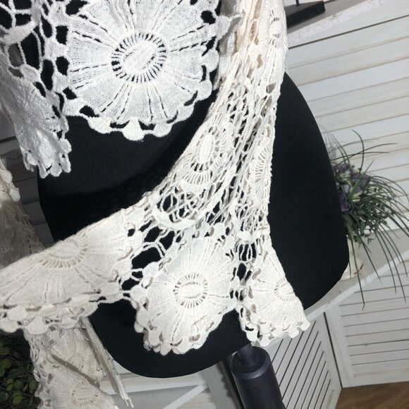 Forever 21 Crochet Top Bell Sleeves Lace Floral Off White Small - Picture 7 of 11